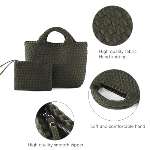 Image of Woven Bag for Women, Neoprene Tote Bag Summer Beach Handbag Purse Retro Handmade Travel Shoulder Bag Set