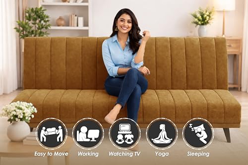 Image of Rosebell- Velvet Fabric Sofa Cum Bed 3-Seater Foldable Convertible Sofa, Modern Tufted Design Couch for Living Room, Guest Room & Office Golden Color
