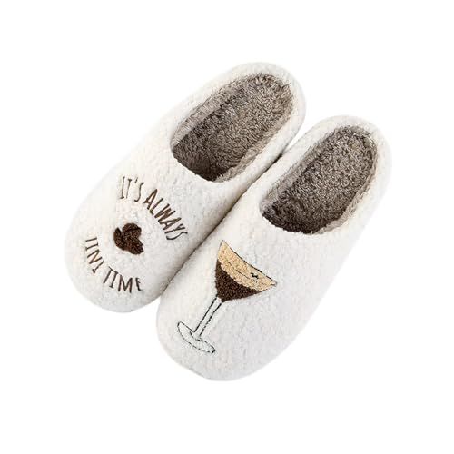 Espresso Martini Slippers for Women Men，Fuzzy Warm Martini Glasses Slippers，Funny Soft Creative Design House Shoes2