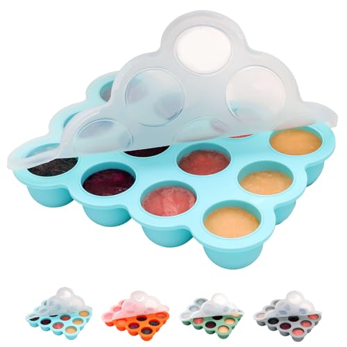 Image of btrfe Baby Food Storage Container - 1.5oz x 12 Pods Silicone Freezer Tray with Lid for Homemade Baby Food, Fruit Purees, Vegetable & Breast Milk (Blue)