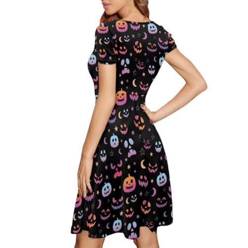Image of HUGS IDEA Womens Puffy Swing Midi Dress Round Neck Short Sleeve Party A-Line Dresses