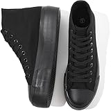FRACORA Womens High Top Canvas Shoes White Black Platform Sneakers Lace Up Shoes for Women(Full Black,US9)