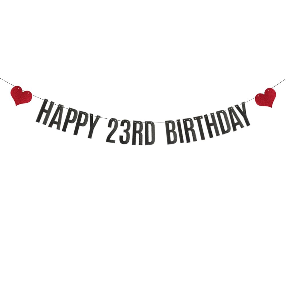 HAPPY 23RD BIRTHDAY Banner, Pre-Strung, Black Glitter Paper Garlands for 23rd Birthday Party Decoratiopns Supplies, Letters Black,ABCpartyland