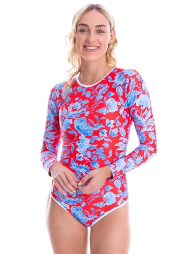 Tame the Sun Long Sleeve Swimsuits for Women - Tummy Control, Ruched Fully Lined Bathing Suit - Rash Guard, Zipper Swimwear