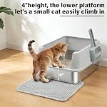 Stainless Steel Litter Box with Lid, Metal Litter Box High Sides, Low Entry Litter Boxes with Scoop and Mat,Non-Stick,Anti-Leakage,Easy to Clean Litterbox for Small to Medium Cats - Image 3