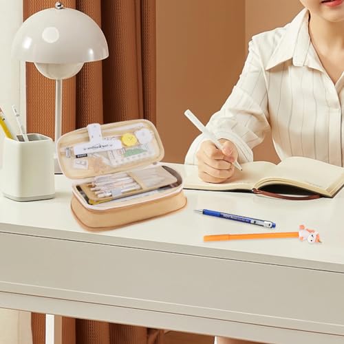 iSuperb Big Capacity Pencil Case Large Pencil Pouch Stationery Pen Bag for Teen Girls Boys, Back to School Supplies(Khaki+Beige) - Thumbnail 7
