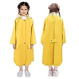 LAMA Regenmantel Kinder, Regenponcho Mädchen Leichter Kinder Regenjacke, Wiederverwendbar Regenbekleidung Regencape mit Kapuze & Rucksackabdeckung, Raincoat für Fahrrad Wandern Camping, Gelb L