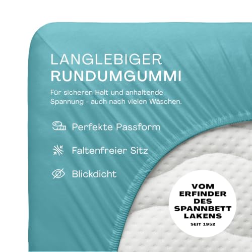 schlafgut Pure Spannbettlaken 180x200 cm Bio-Baumwolle Jersey, Petrol Mid – Ansicht 3
