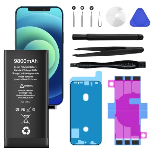 Akku für iPhone 12/12 Pro 9800mAh Neues Upgrade Hochkapazitäts ErsatzAkku für iPhone 12/12 Pro A2172 A2402 A2403 A2404 A2341 A2406 A2408 A2407 mit Reparatur-Werkzeug-Kit