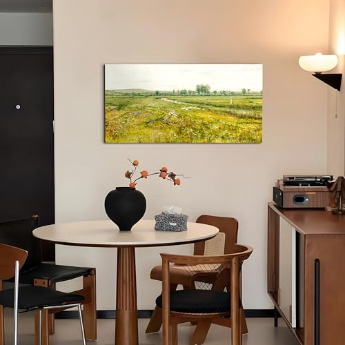 crmotu Landscape Wall Art, Country Wall Art, Large Wall Decor, Stream Meadow Canvas Painting Art Prints, Rustic Green Scenery Pictures for Living Room Bathroom Bedroom Kitchen 20"X40"