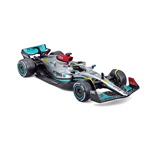 Image of Bburago - 1 /43 Scale Model Compatible with Mercedes-AMG Replica Compatible with Petronas F1 Team W13# 63 Compatible with George Russell 2022 (Silver) Formula 1 Racing Car Miniature