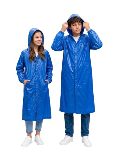Image of Unisex Kids Raincoat with Hood | Waterproof Lightweight Long Rain Jacket for Boys & Girls