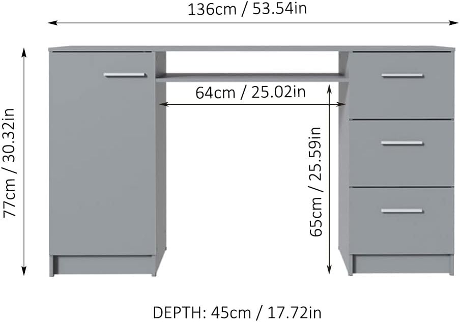 Gray Wood Gaming Desk with Drawer and Shelf