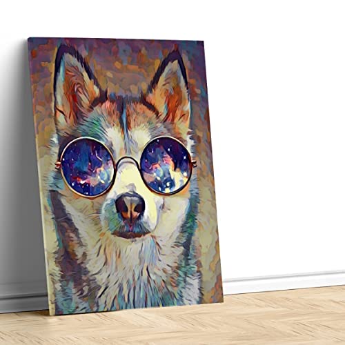 Poster Husky à Lunette Multicolore Tableau Toile Imprimée 60x80 cm - 4
