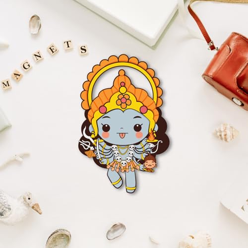 Image of Bhai Please Goddess Kali Wooden Fridge Magnet (Pack of 1) |Hindu God, Spiritual, Divine, Devotional, Housewarming Gift and Decorations
