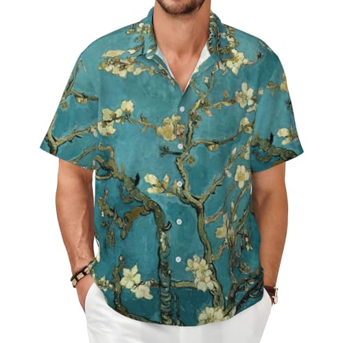 Chemise hawaïenne pour homme à fleurs d'amandier avec poche