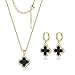 Feasnow Lucky Clover Sets Clover Necklace and Hoop Earrings- Black White Green Pendant- 18k Gold Plated Fashion Cute Jewelry for Women Bring Good Luck (Gold-Black)