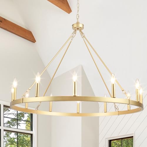 Gold Wagon Wheel Chandelier for Dining Room Light...