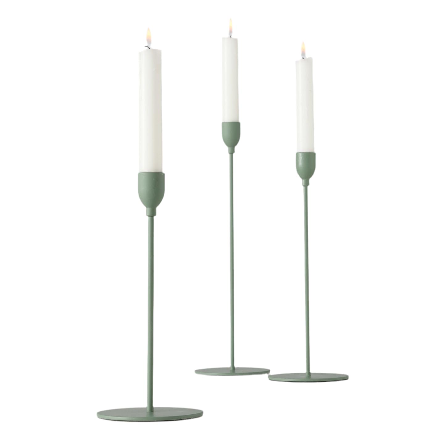 Nordic Charm Kerzenständer Set, 3-teilig, Mattgrün, 23-33 cm, Eisen