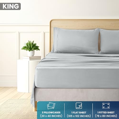 Image of Utopia Bedding King Sheet Set, Soft Microfiber 4 Piece Bed Sheets with 15 inch Deep Pocket - Easy Care Brushed Microfiber (King, Light Grey)