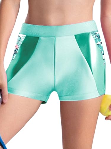 YEAHDOR Kids Girls High Waist Stretchy Gymnastics Shorts Basic Shiny Metallic Yoga Dancing Booty Shorts3