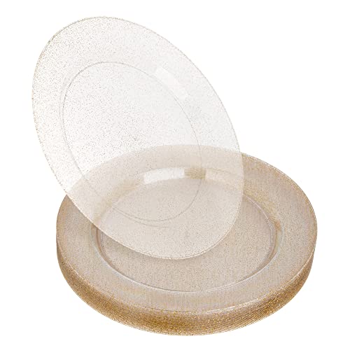 STACKABLES Paquete de 20 platos de plástico duro ~ Plato redondo dorado brillante multiusos ~ Juego de platos reutilizables para bodas y fiestas (platos de 10.5 pulgadas) Cover