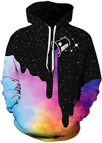 Imilan Men's Pullover Hoodie Galaxy Animal 3D Print Hooded Sweatshirts Unisex (Small - Medium, Black Galaxy Paint)