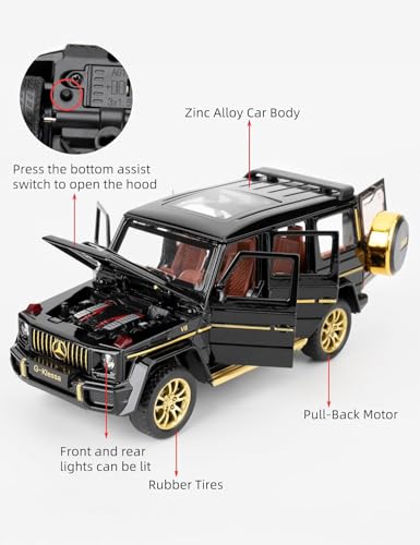 Image of 1:32 Scale Car Model Compatible Collectible Benz G63 AMG Diecast Toy Vehicle, Zinc Alloy Pull Back Toy Car with Sound and Light for Adults, Boys, and Girls (Black)