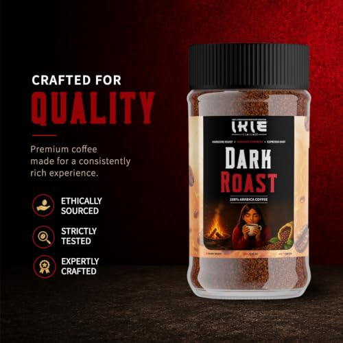 Image of IKIE Dark Roast Instant Coffee Powder 100g (Pack of 2) | 100% Arabica Freeze-Dried | No Chicory | Intense Bold Flavour | Strong Black Coffee