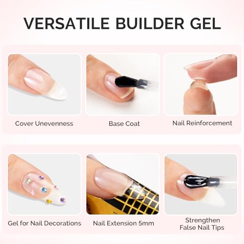 Image of MelodySusie 2PCS 15ML Clear Milky White Builder Nail Base Gel for Nails Thickening,Soak Off UV Extension Gel,Rhinestone Nail Glue in a Bottle for Nail Art Design Gift for Women