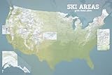 US Ski Resorts Map 24x36 Poster (Natural Earth)