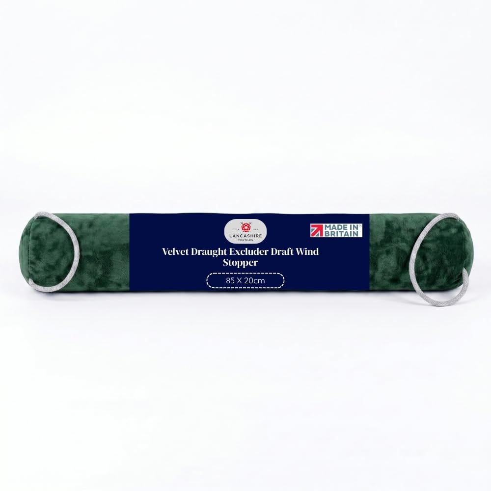 Lancashire Textiles Velvet Draught Excluder Door & Window – Weighted Hollow Filled Draft Stopper, Energy Saving Door Seal, Cold Air Blocker & Insulated Draft Guard (Forest Green - 85x20cm) — image 1
