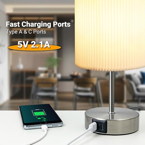 Bedside Lamps, Touch Control Table Lamp with Metal Base 3-Way Brightness Changing Dimmable USB A+C Charging LED Light Bulbs Desk Lamp Minimalist Night Light for Bedroom Living Room - Image 3