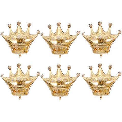 JANOU 6Pcs Gold Crown Balloons Foil Helium 30 Inch Crowns Balloons for Birthday Wedding Party Decoration Cover