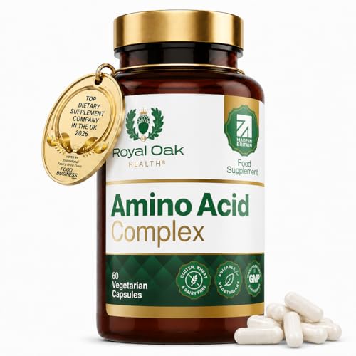 Royal Oak Health Full Spectrum Amino Acid Complex | Complete with All 20 EAA & BCAAs in Free Form for Instant Digestion | Essential & Branch Chain Amino Acids Supplement | 60 Vegan Capsules | UK Made