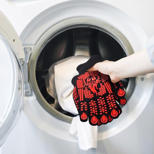 Image of BBQ Gloves, Oven Gloves, 1472F Extreme Heat Resistant Barbecue Gloves, Silicone Non-Slip Oven Mitts, Kitchen for Cooking, Grilling, and Baking