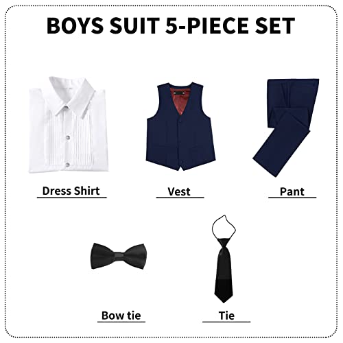 DHTS Boys Suits Slim Fit Formal Dress Vest and Pant Set for Wedding Tuxedo Teen Boy Navy Blue Suit Back to School Outfit Size 16