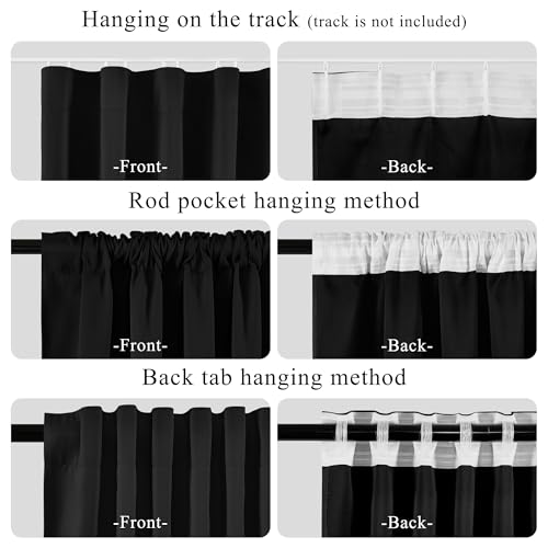 RYB HOME 100% Blackout Room Divider Curtain, Thermal Insulated&Privacy Assurd Extra Wide Curtain for Bedroom/Sliding Door, Back Tab&Rod Pocket Drape with Hooks for Ceiling, W100xL84, Black, 1 Panel