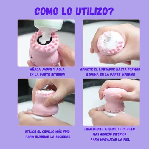 Diadema Elástica para Maquillaje, Diseño en Rosa, Fucsia y Lila (Diadema y Muñequeras Lila + Esponja + Cepillo Limpiador Facial, Grande) - imagen 6