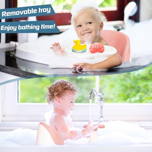 Image of Baby Bath Seat with Tray for Babies 6 Months & Up, Baby Bathtub Seat with Ultra Strong Suction Cups, Infant Bathtub Support Chair Soft Cushion & Ergonomic Backrest, Ideal Gift for Infants (Pink)