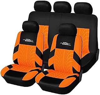 AutoYouth Pokrowce na siedzenia samochodowe, uniwersalne dopasowanie, pełny zestaw ochraniaczy foteli samochodowych, akcesoria Tire Track do foteli samochodowych, 9 szt., pomarańczowe
