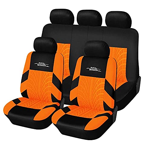 AUTOYOUTH Autositzbezüge Universal Fit Komplettset Autositzschoner Reifenschienen Autositzzubehör 9 Stück, Orange