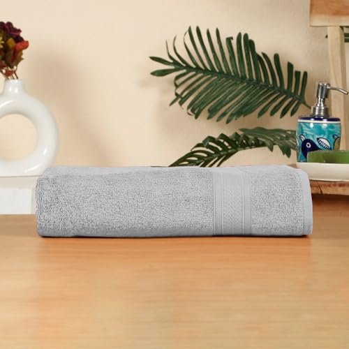 Arvind 100% Cotton Towels for Bath | Towels for Bath Large Size | 500 GSM Bath Towel - Soft & Absorbent | 1 Piece Bath Towel for Men/Women | Urban Comfort | 70 cm x 140 cm - Light Grey