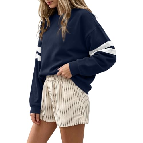 Oversized Sweatshirt for Women Drop Shoulder Varsity Striped Sweat Shirt - image 4