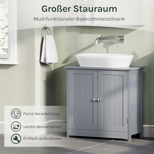 WOLTU Waschbeckenunterschrank, Unterschrank, Badezimmerschrank mit 2 Türen, Badschrank Badregal Waschtisch Holz Grau Bad waschbecken 60x60x30cm