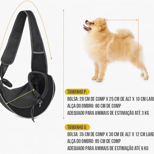 Bolsa de Transporte Sling Pet para Cachorros e Gatos 2 em 1 Frontal ou nas Costas com Alça Ajustável