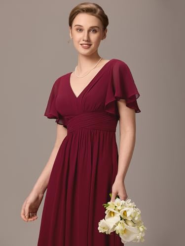 Image of Ever-Pretty Women's Summer V Neck Chiffon Pleated Empire Waist Bandage Bridesmaid Dress with Pockets 02360