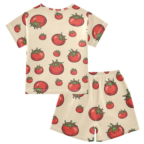 Pajama Short Sets Tomato Pattern Print Design Soft Cotton Summer Sleepwear 2 Piece PJS Size 5-14T2