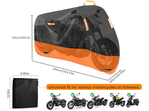 Image of Motorcycle Cover Waterproof Outdoor,420D Heavy Duty, Rain & UV Resistant,Motorcycle Covers with Storage Bag & Buckles, All Seasons Protection Powersports Vehicle Cover Fits up to 104.3 inch (3XL)