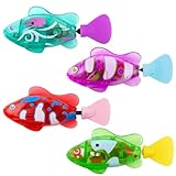 JFBNXB Robot Fish, Robotic Fish for Cats and Dogs, Swimming Fi-sh with Luminous Function, Waterproof Bath Fi-sh for Pets, Interactive Robot Fi-sh for Aquarium and Pool Play (4 Pack)